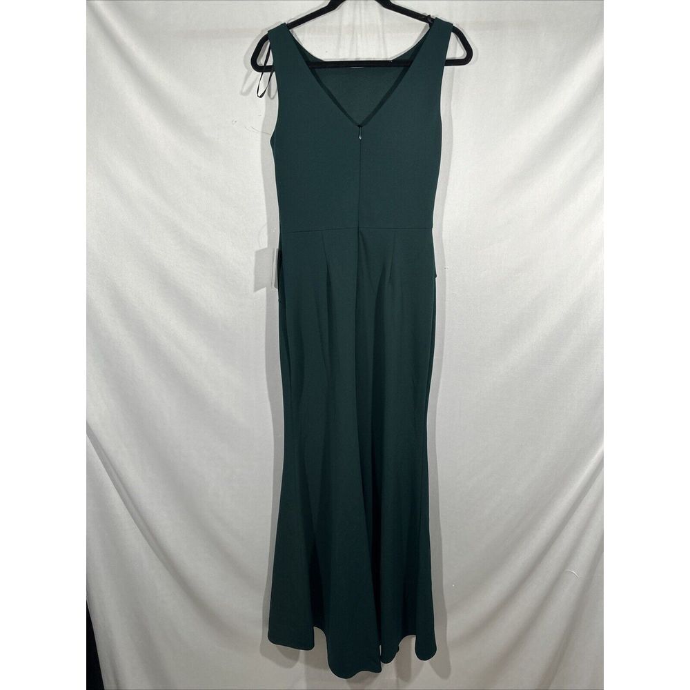NEW $229 Betsy & Adam [‎ 8 ] Sleeveless Ruffle Bow Trumpet Gown in Pine Green - Picture 12 of 14